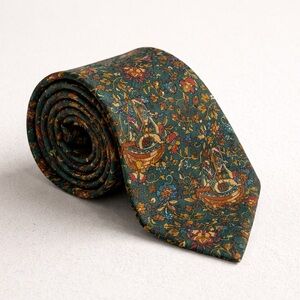 Salvatore Ferragamo Silk Vessel Print Tie Green Floral Designer Luxury Necktie